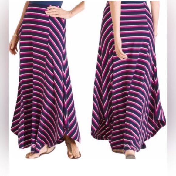 Chico's Pink and Blue Striped Maxi Skirt M (Chico’s 1) - Picture 1 of 8
